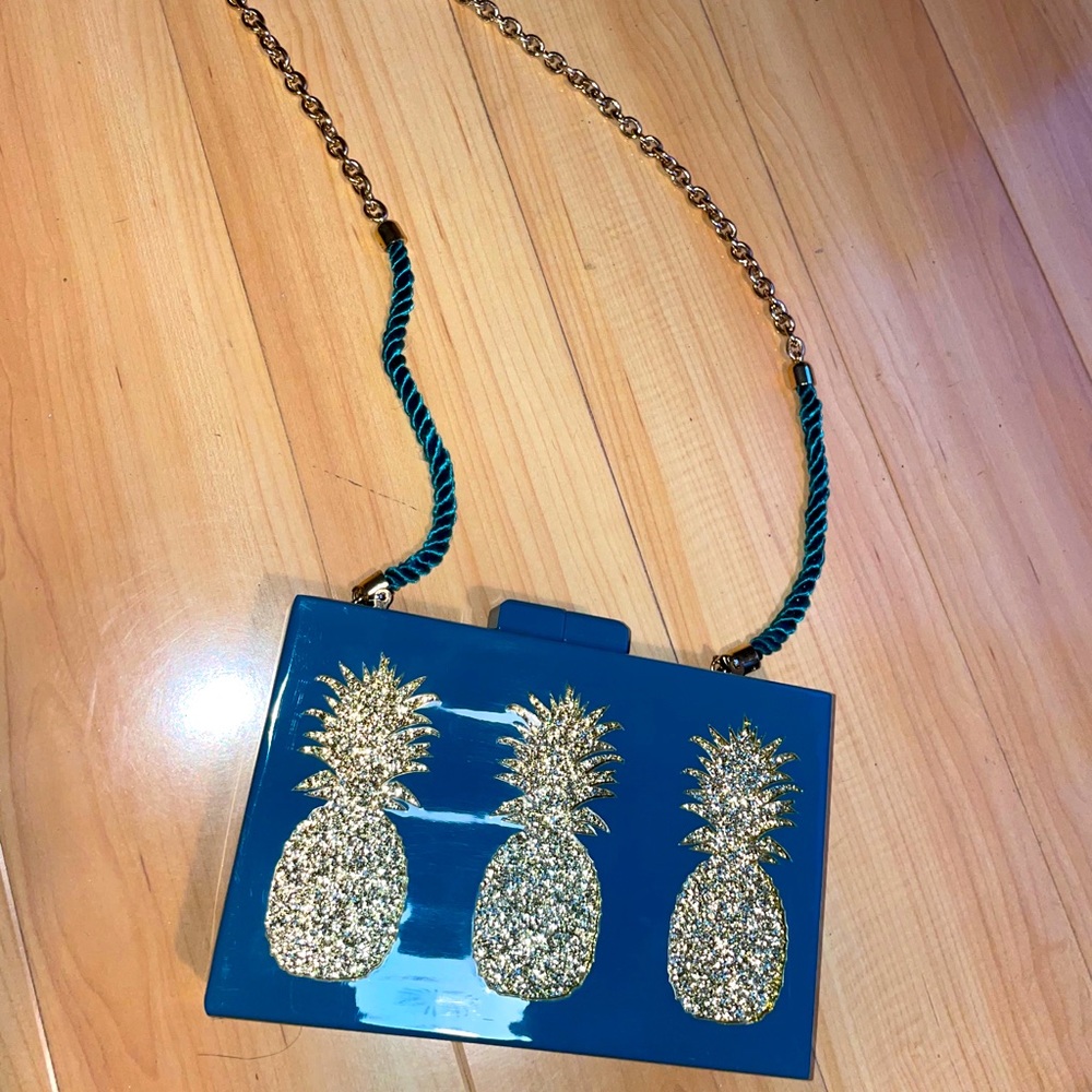 Mid century style acrylic purse blue and gold